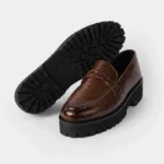 Brown Crocodile Chunky Loafers L1 back an